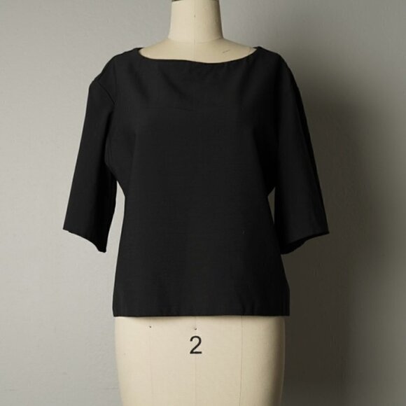 ✨4 for $20✨ Shell N Boat Neck Elbow Sleeves Crop Top Black S Casual Work Classic - Picture 1 of 2